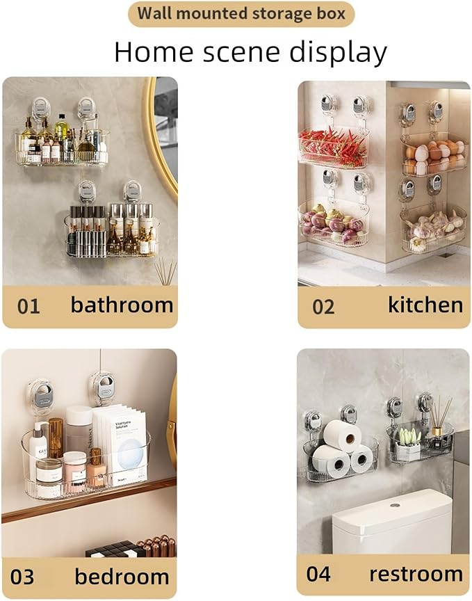 Clear Bathroom Shower Caddy, Wall Mount Storage Shelf with Suction Cups,Bathroom Storage Shelf 12.7x4.5x3.5 inchesLoad-bearing capacity: 22Ib 1piece (Gray transparent)