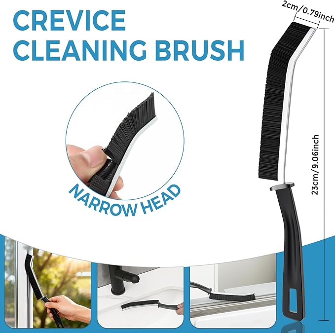 Crevice Cleaning Brush, Hard Bristle Multifunctional Gap Cleaning Brush Tool, Bathroom & Kitchen Corner Brush for Sink, Faucet, Toilet, Window Track, Car Interior, 3 Pack (Black)