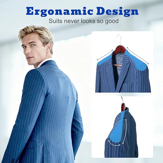 HOUSE DAY Wood Suit Hangers for Men, Wide Shoulder Wooden Hangers with Non Slip Pants Bar, Smooth Retro Finish 360° Swivel Hook Solid Wood Coat Hangers for Heavy Clothes Hanger 6 Pack (Cherry Wood)