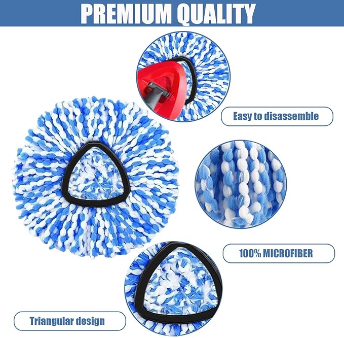 4-Pack Spin Mop Replacement Head for O-Ceda RinseClean Spin Mop Refill 2-Tank System Microfiber Deep Cleaning Machine Washable and Easy-to-Replace