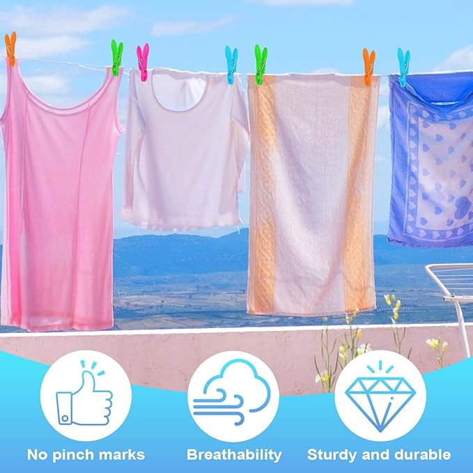 Colorful Plastic Clothespins, Heavy Duty Laundry Clothes Pins Clips Pegs, Drying Line Pegs Small Colored Clothes Pins for Outdoor, Clothesline Crafts Picture Clips Food Package Clips, 24 Packs