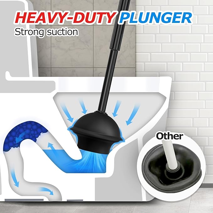 3Pack 2 in 1 Toilet Brush and Plunger Set, Extended Handle Plunger,Toilet Bowl Brush Plunger Set,Bathroom Cleaning Tools,Toilet Brush Plunger Combo,Cleaning Brush,Cleaning Supplies (21inch)