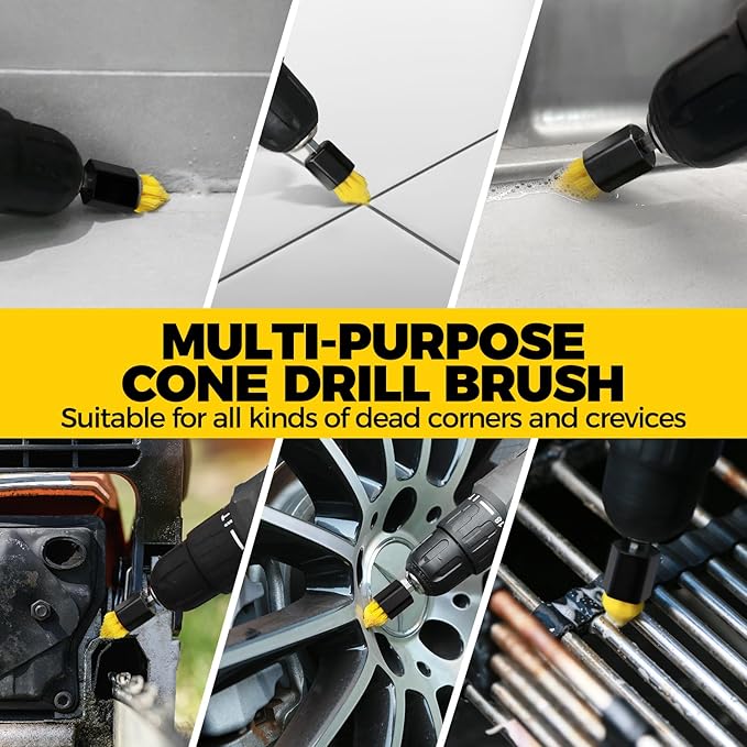 Holikme 8 Piece Drill Brush Attachment Set, Power Scrubber with Extend Long Handle, Cleaning Supplies for Shower, Bathtub, Bathroom, Kitchen (White)