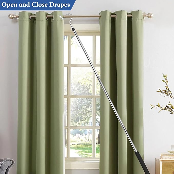 Clothes Hook Pole, Clothes Hanger Reaching Hook for Hanging Clothes Light and Plants Extendable from 35" to 50" Made of Stainless Steel Tube with Sponge Handle (50inch)