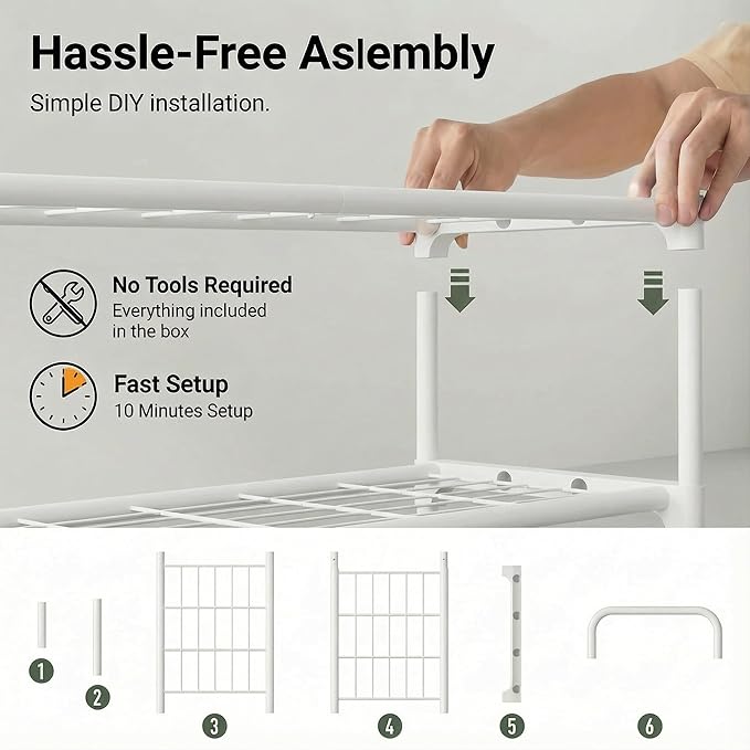 3-Tier Shoe Rack Organlzer, Rustproof lron, Spaclous Shoe Storage Shelf for Closet or Entryway, Fits Sneakers & Slippers, White