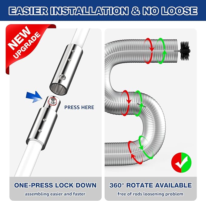 42-Feet Dryer Vent Cleaner Kit, Lint Remover，Upgraded Flexible Quick-Snap Brush with Drill Attachment,Extends Up to 42 FEET for Easy Cleaning，Cleaning Tools Use with/Without a Power Drill
