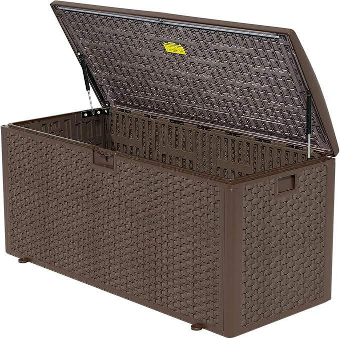 180GAL Deck Box -Grey,Wheeled Footlocker,Waterproof Resin Storage Bin for Patio Cushions