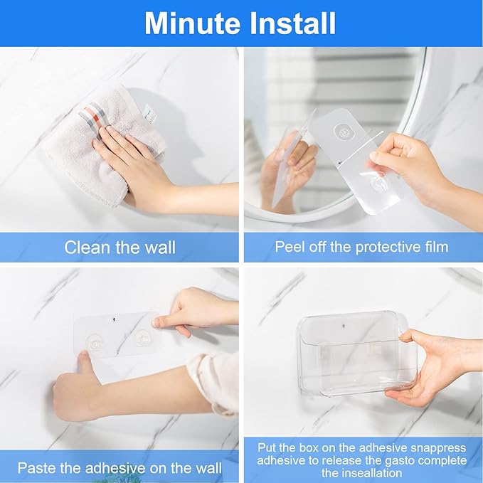 Diesisa 2pc Acrylic Wall Mount Organizer, Acrylic Adhesive Organizer, Clear Shelf, Bathroom Shelves for Wall,No Drilling Hang Walls,with Self Adhesive Tape, for Bathroom, Kitchen, Living Room