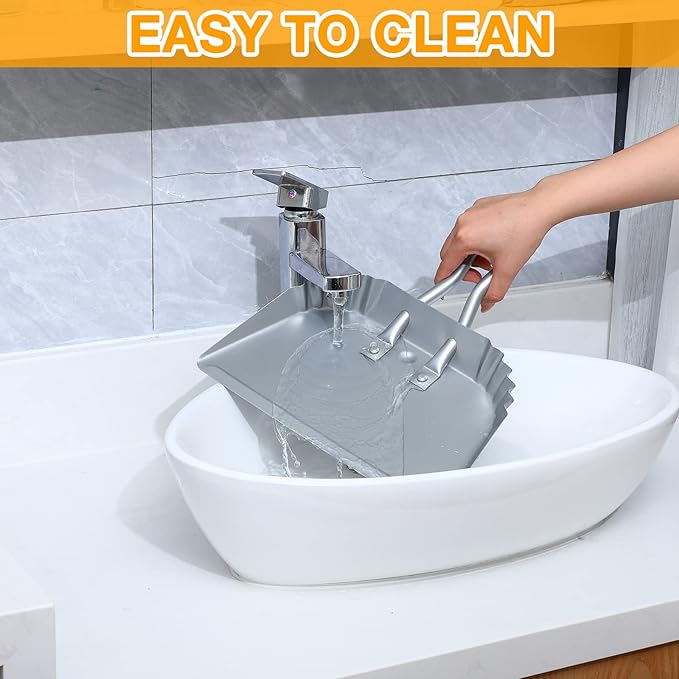 Mumufy 2 Pcs 12 Inch Heavy Duty Metal Dustpan, Stainless Steel Large Wide Dust Pans for Household, Handheld Scooper, Debris Cleaning Tool for Home Garage Studio Courtyard Indoor Outdoor(Silver)