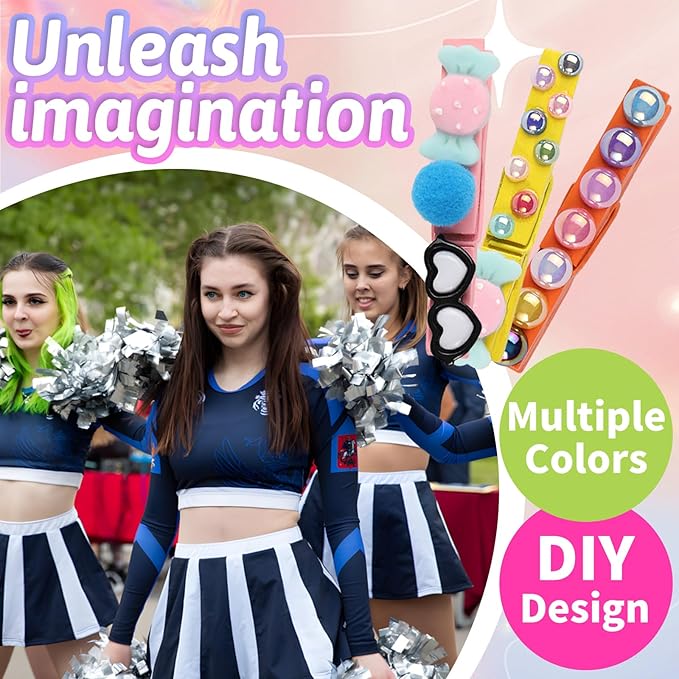 80 Set Cheer Pins Spirit Clips Clothes Wooden Pins for Backpacks Include 90 Mini Resin Animals 30 Mini Bows 500 Beads Cheer Clothespins Decorations Ribbon Team Classroom Cheer Gifts Bulk（Blue）