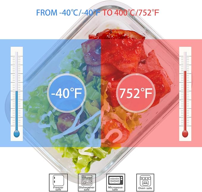 Glass Food Storage Containers with Lids, [18 Piece] Glass Meal Prep Containers, Containers for Food Storage with Lids, BPA Free & Leak Proof (9 Lid & 9 Container)