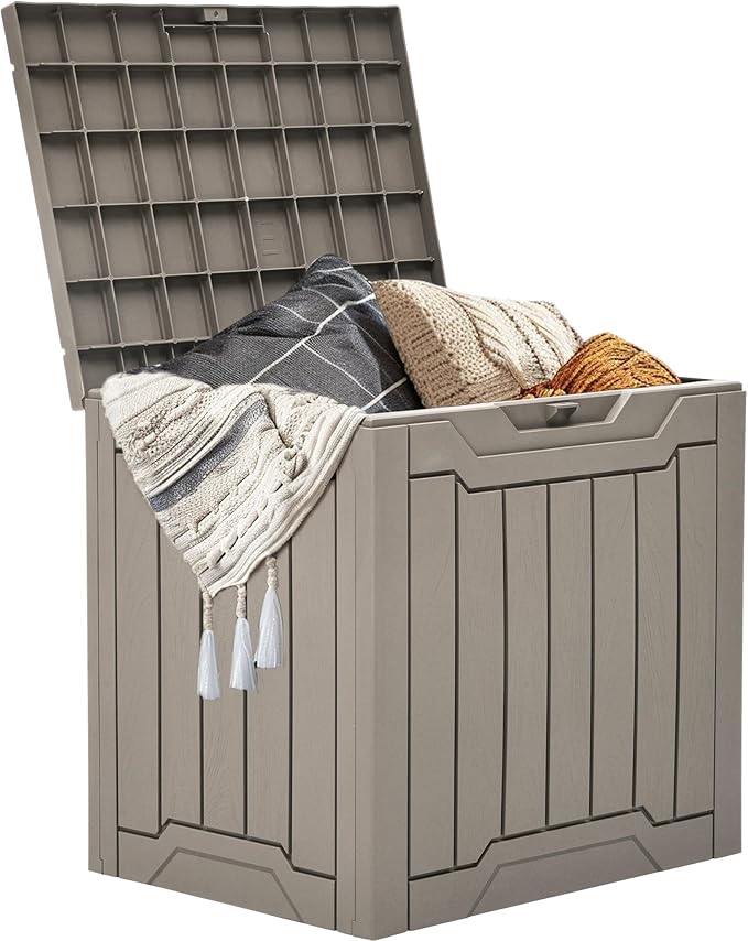 YITAHOME Outdoor Resin Storage Box 31 Gal, Water-resistant Patio Deck Box Outdoor Storage Box for Pillows, Garden Equipment, Securely Lockable, Light Brown