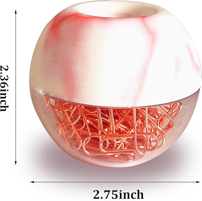 Magnetic Paper Clip Holder, Red Marble Holder with Rose Gold PaperClips 100pcs 28mm(1.1") Cute Office Supplies for Desk Organizer