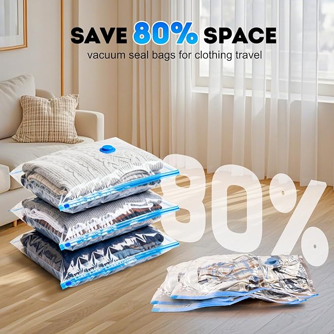 Mapambo Travel Vacuum Bags with -4000Pa Electric pump, 9 Pack Vacuum Seal Bags for Clothing Travel in 3 Combo sizes, Space Saver Vacuum Storage Bags, Saving up to 80% of Space (9 Combo Pack)