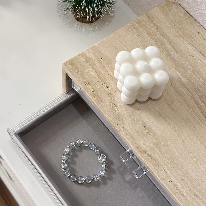 Natural Travertine Jewelry Box with 2 or 3 Drawer Organizers, Velvet Lined Storage for Rings and Necklaces (Large-2)