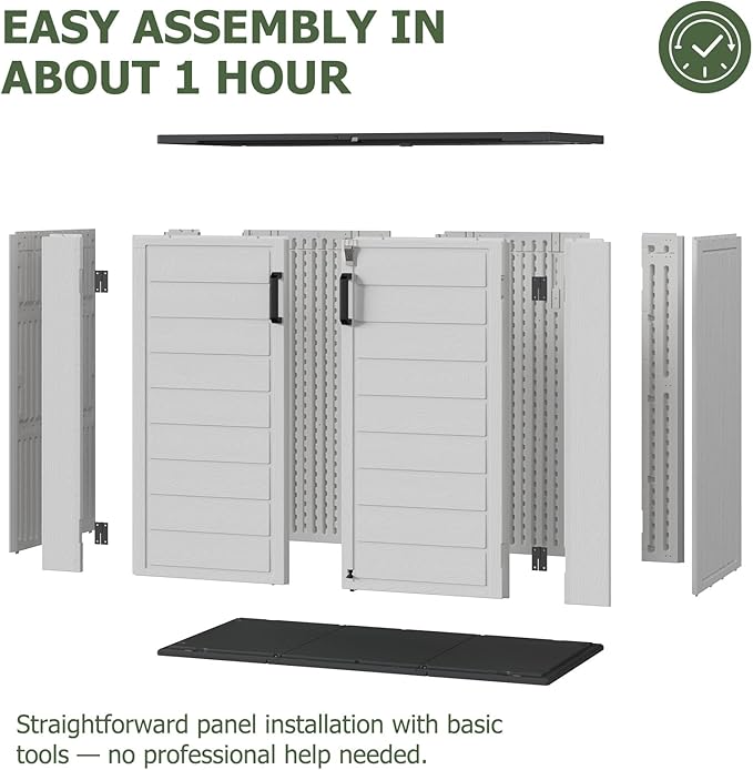 Aoxun Outdoor Storage Cabinet, 41 Cu Ft Waterproof Portable Horizontal Resin Shed Outdoor Storage for Garbage Bin, Generators & Yard Gear (White)