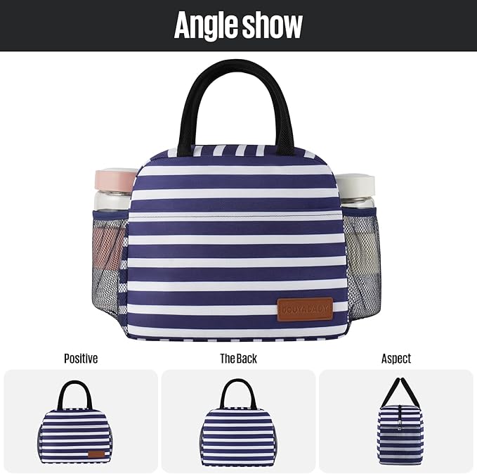 Lunch Bag Women/Men Lunch Box Women/Men (Dark blue+White Stripes)