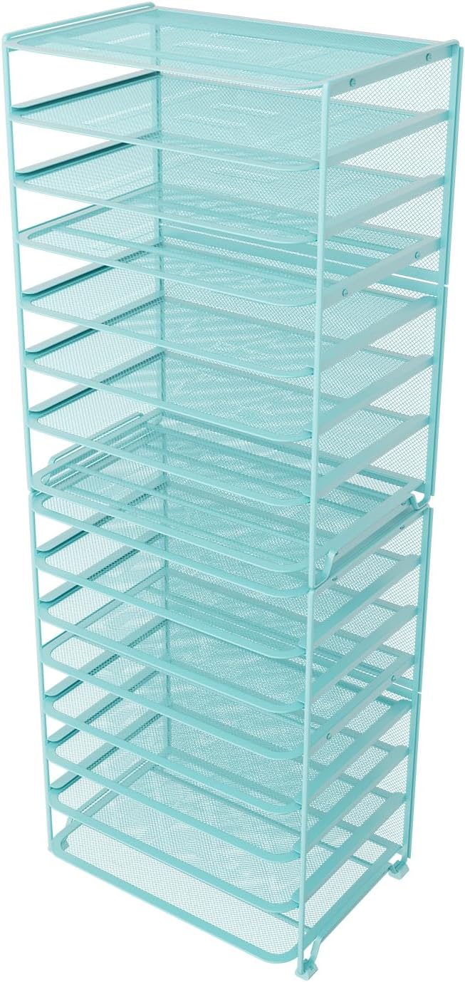 Simple Trending 2 Pack 8 Tier Letter Tray Paper - Mesh Desk File Organizer for Office School Desktop, Blue