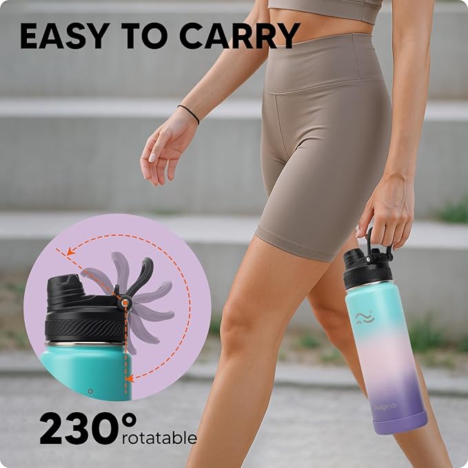 Insulated Water Bottle with Silicone Boot (36hrs Cold/18hrs Hot) - DIY Stickers, [2-in-1 Lid], BPA Free, 24 oz