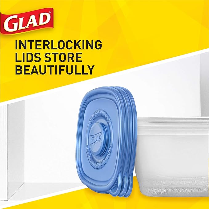 Glad GladWare Medium Rectangle Food Storage Containers with Lids, Airtight Leak-Resistant Plastic Containers for Soup Salad Meal Prep, Microwave Dishwasher Freezer Safe, 24 Oz, 5 Count