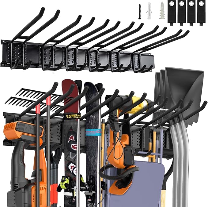 48 Inches Garden Tool Organizer Wall Mount Max Load 660lbs Garage Storage and Organization, with 13 PCS Adjustable Garden Tool Hanger Rack, Yard Shed and Power Tool Organizer Rack