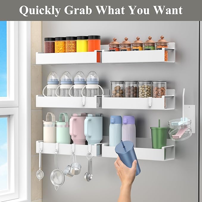 Magnetic Water Bottle Holder for Refrigerator, Cup Holder Organizer for Stanley and Tumbler for Kitchen, 6 Pack, White