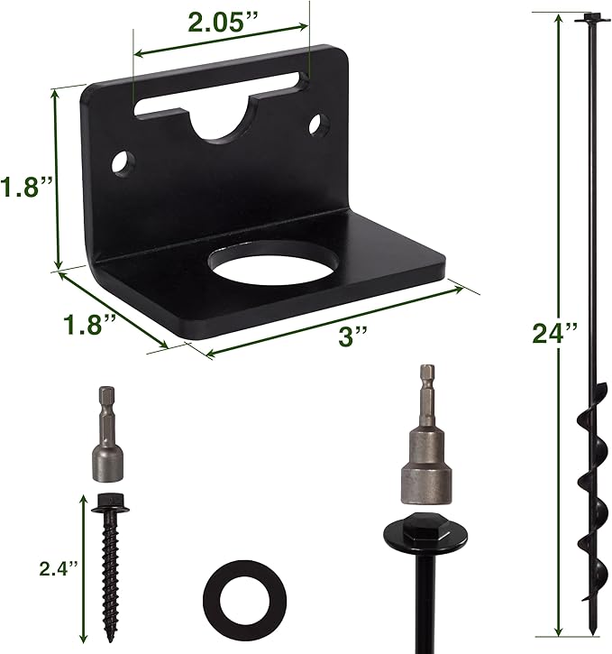 VASGOR 24” Mobile Home Anchors - Ground Anchor Screw in with Brackets and Adapter for Drill - Earth Anchors - Storage Shed and Swing Anchor Kits