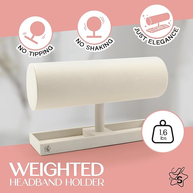 LS Lulu & Summer Headband Holder Organizer - Storage Stand Display Rack for Headbands, Hairband, Disney Ear, Tiara and Hair Accessories in Women and Girls Room (Cream/Off White)