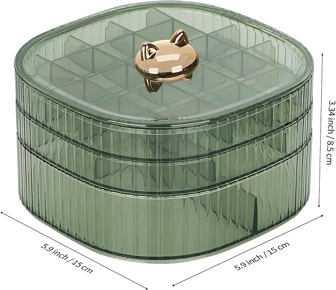 LETURE 3-Layer Acrylic Jewelry Organizer Box for Stud Earrings, Rings, Necklaces, Bracelets, Claw Clip Organizer, Small Bead Storage Containers for Crafts (Green Style2)