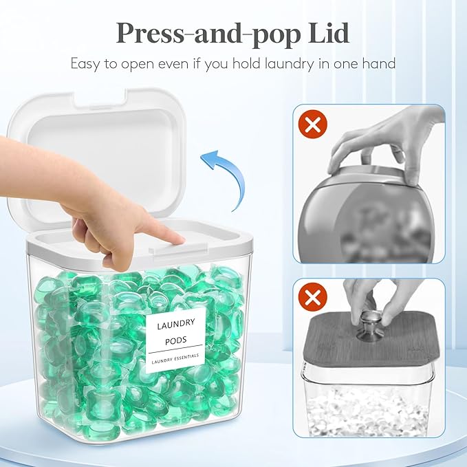Lifewit Laundry Pods Container with Pop-up Lid, Detergent Dispenser, Dryer Sheet Holder, Laundry Room Organization Storage Jars for Washing Powder, Soap, Scent Booster Beads,0.5+0.72+1.2gal, 4 Pcs