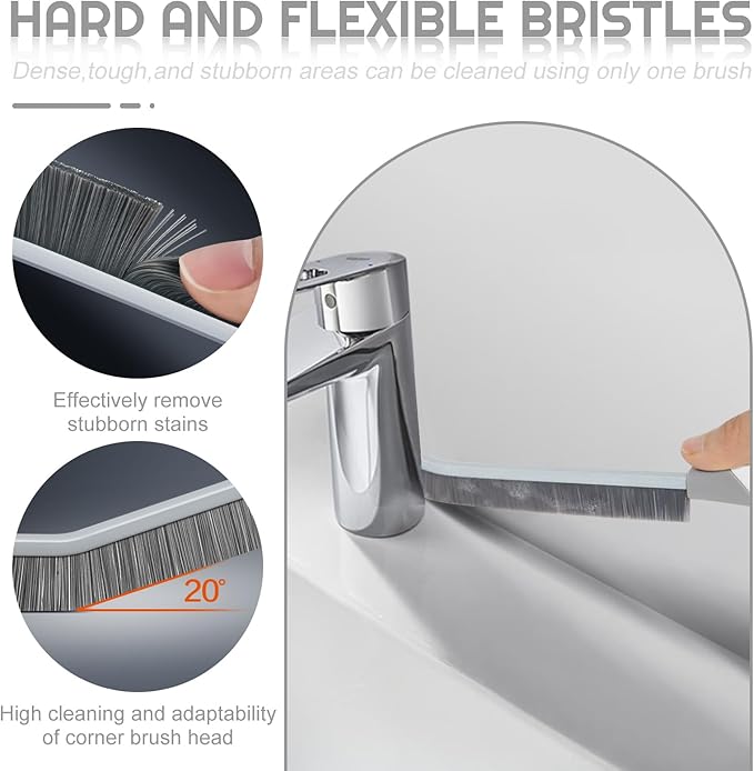 Crevice Cleaning Brush Bathroom Tile Groove Gap Cleaning Brush Premium Crevice Cleaning Tool Aluminum Support with 15° Angled Head-Grout Thin Brush,Kitchen & Bathroom Tool (5PCS)