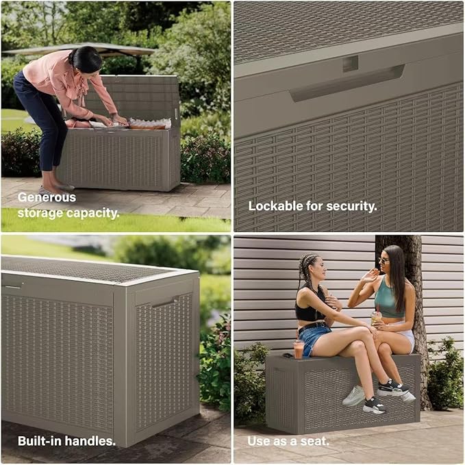 Outdoor Storage Box 150GAL Waterproof Resin Deck Box,UV-Resistant Lockable Package Delivery Bin for Garden Tools,Large Patio Outside Cushions,Pool Accessories Supplies,Chest,Furniture,Grey