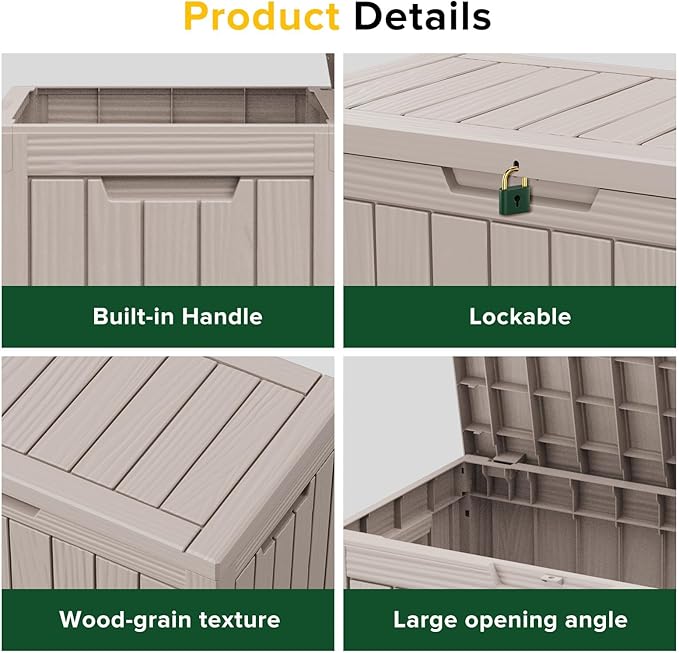 Outdoor Storage Box 45GAL Waterproof Resin Deck Box,UV-Resistant Lockable Package Delivery Bin for Garden Tools,Patio Outside Cushions,Pool Accessories Supplies,Chest,Furniture,Grey