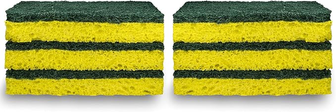 Amazon Basics Heavy Duty Scrub Sponges, Dual-Sided Design, Yellow/Green, 6-Pack