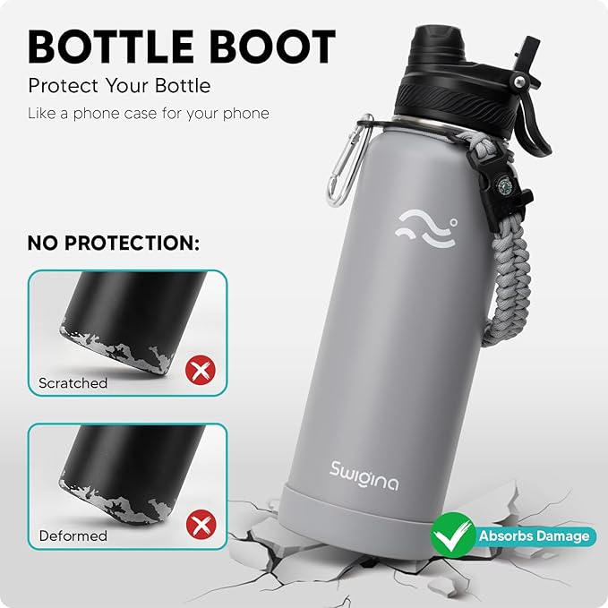 [2-IN-1 LID] Insulated Water Bottle with Silicone Boot (36hrs Cold/18hrs Hot) - DIY Stickers, Leakproof, BPA Free, 40 oz