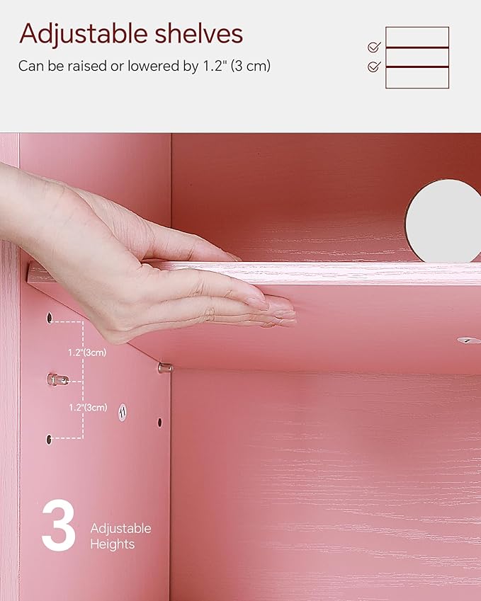 SUNMORY 6 Tier Tree Bookshelf, Small Bookcase with Storage Cabinet, Modern Tall Narrow Bookshelves Organizer, Floor Standing Book Shelf for Bedroom/Living Room/Home Office/Corner, Pink