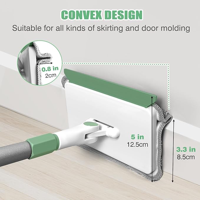 Baseboard Cleaner Tool with Handle, Wall Cleaner Mop with 54.7'' Adjustable Long Handled 1 Scrubber Brush Mop Head and 4 Reusable Cleaning Pads for Baseboards Cleaning, Ceiling, Skirting Board