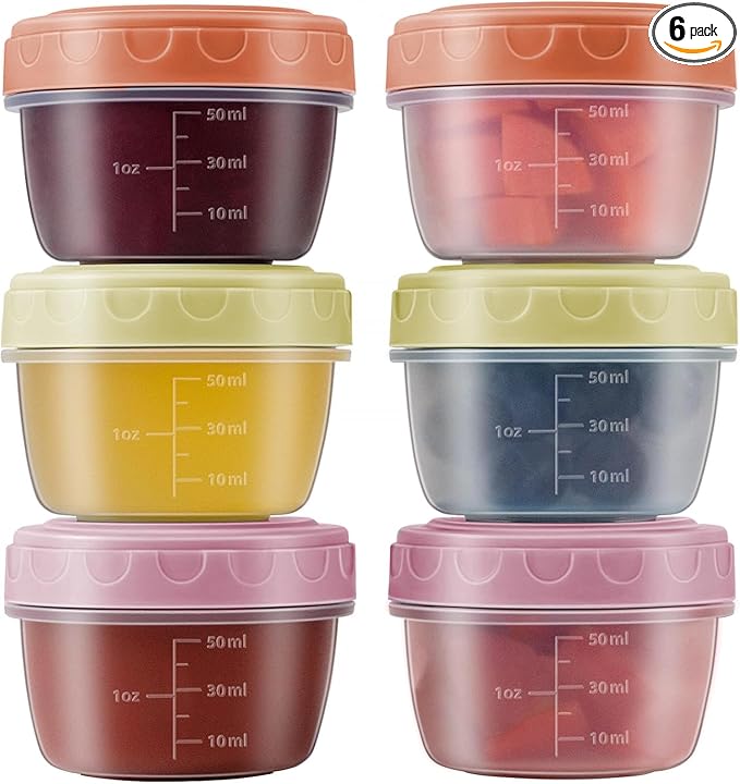 Salad Dressing Container to Go with lids,Dishwasher and Microwave Safe Tiny Condiment Containers with Graduated Lines, Reusable and Leakproof Small Sauce Containers for Lunch Box 6 Pcs 2.7 OZ Mixed 2