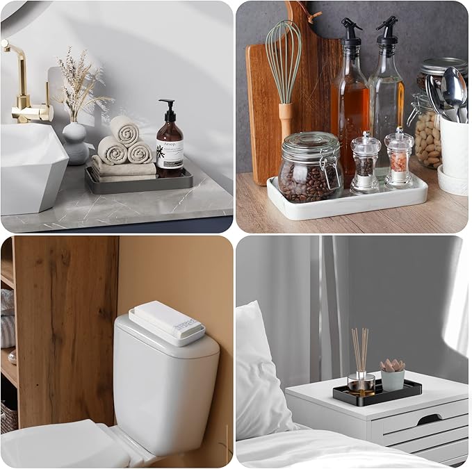 Gurygo 10" Vanity Tray for Bathroom - Hand Towel Tray Organizer for Paper Napkins - Bathroom Vanity Counter Organization - Ceramic Soap Dispenser Tray for Kitchen Counter (Marble White, Set/1)…