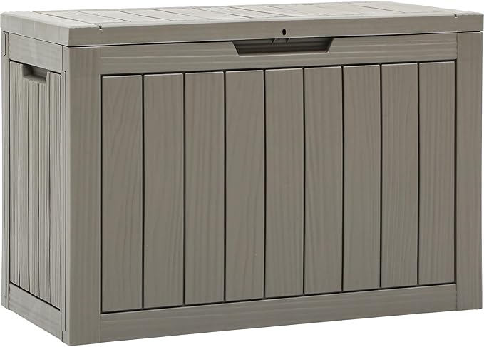 YITAHOME Outdoor Storage Box, 45 Gallon Waterproof Resin Deck Box, Lockable Organizer for Patio, Poolside, Deck, Cushions, Throw Pillows, Garden Tools, Brown