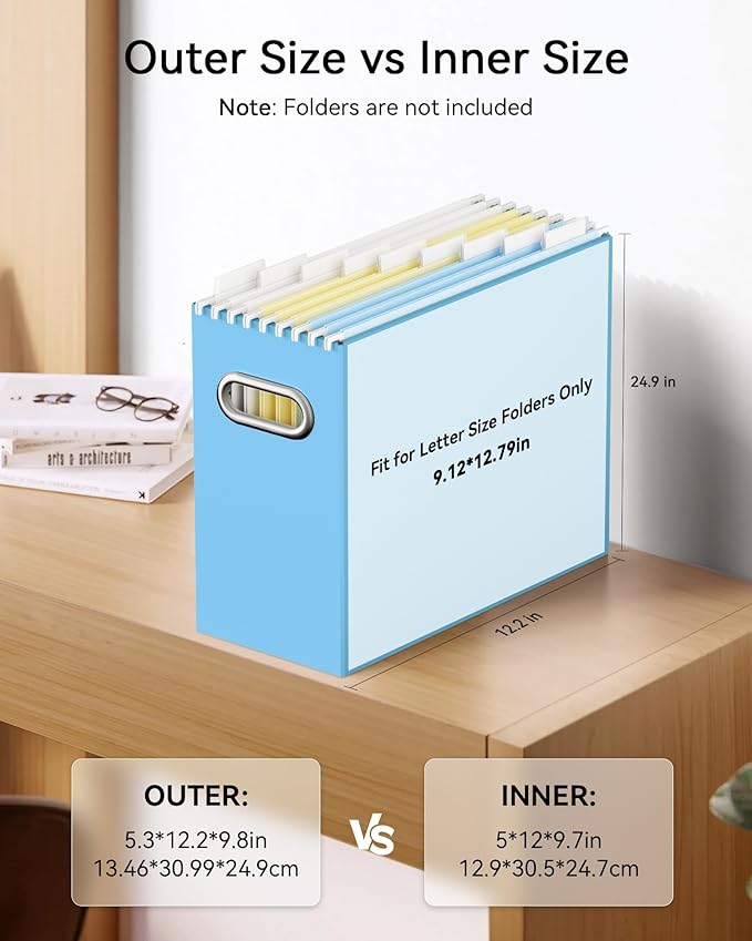 Oterri Cardboard File Organizer Box for Hanging File Folders Letter Size,File Box for Computer Desk,File Cabinet,Working Home,Office,Classroom (Blue, Letter Size - 8 Packs)
