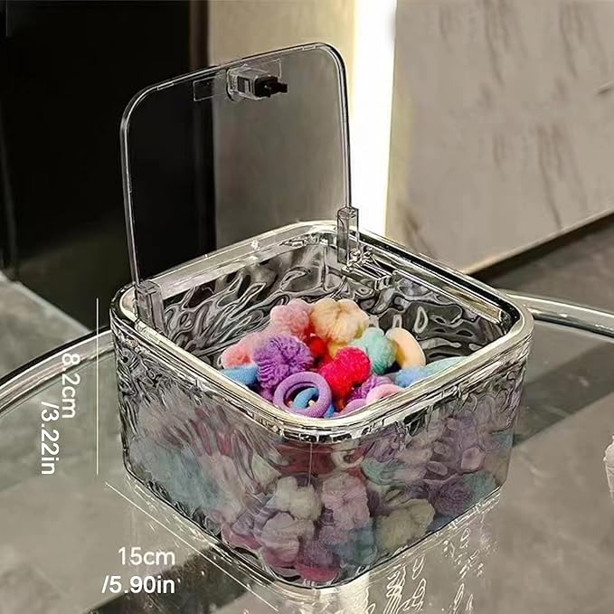 Chic Transparent Hair Accessory Organizer,Portable Flip-Top Hair Tie Organizer,Vanity Container (Transparent,M)
