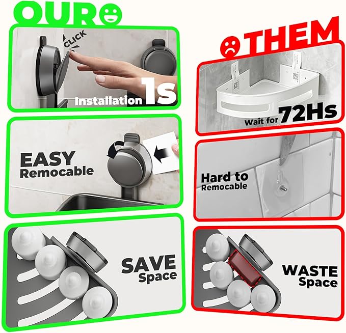ONXE Shower Caddy Corner,Suction Cup Shower Caddy with Hooks,No Drilling Rustproof Aluminum Bathroom Organizers and Storage,Shelves for Bathroom Accessories Decor (3)