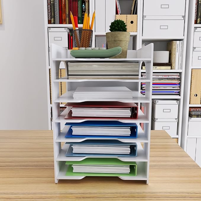Natwind 7 Tier 10”x12” Scrapbook Paper Organizer For Desk,White File Organizer,Office Desk Organizers,Stackable Letter Tray,Paper Sorter,Document Storage Rack for Home Office School Classroom