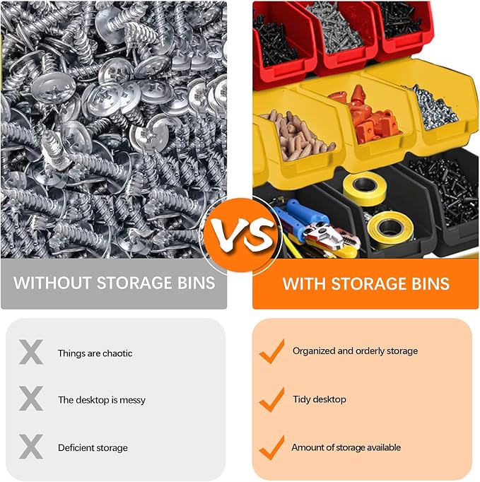 Wall Mounted Storage Bins - Plastic Adjustable Compartment Organizer for Screws, Nuts, Bolts & Tools | Heavy-Duty Home & Garage Organization | Closet, Bedroom, 90PCS (36R+36B+18Y)