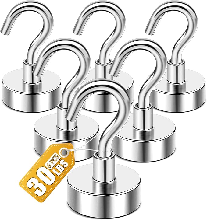 DIYMAG Magnetic Hooks, 30lbs+ Magnet Hook 2025 Cruise Cabin Ship Essentials N52 Heavy Duty Strong Magnets Refrigerator Fridge Hanging for Classroom Beach Vacation Kitchen Grills Home 6 Pack