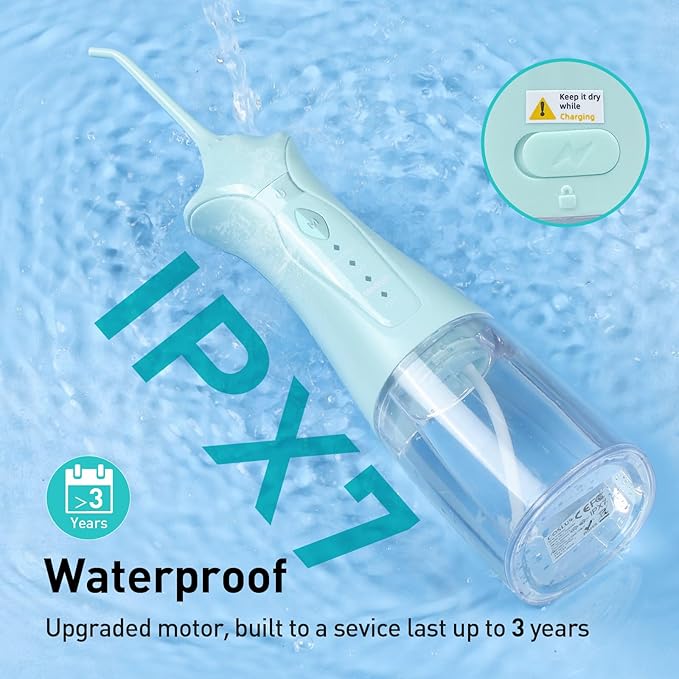 COSLUS Water Dental Flosser Pick for Teeth C30(FC5360): 4 Modes Cordless Portable 300ML Larger Tank Water Teeth Cleaner IPX7 Waterproof Flossing Cleaning Picks for Home Travel Green