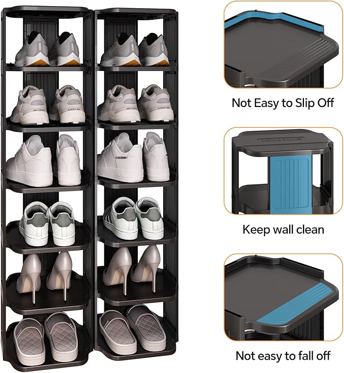 Kitstorack Stackable 16-Tier Shoe Rack for Closet & Entrance - Tall, Narrow, Vertical Shoe Stand - Plastic, Free Standing - Ideal for Small Spaces