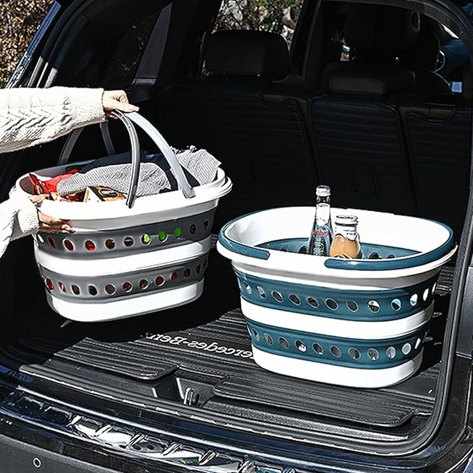 2 Pack Compact Collapsible Laundry Basket, Small Size Pop-Up Hamper Perfect for Bedroom Side,Bathroom,Travel, Not for Large Families, Foldable with Handle, Measures 16 x 12.5 x 9.5 In, (Gray)