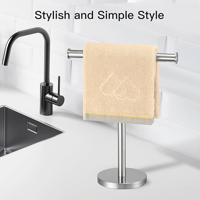 T-Shape Bath Hand Towel Holder Standing, SUS304 Stainless Steel Matte Black T-Shape Towel Bar Rack Stand with Heavy Base, Tower Bar for Bathroom Kitchen & Countertop